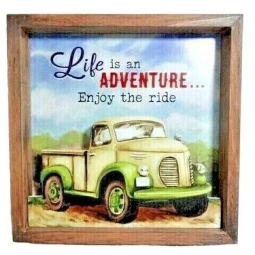 Life is an Adventure Picture Frame Antique Truck Wood Wall Plaque 3-D Art Print